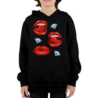 Womens Lips And Diamonds Girly Babe Mouth Sexy Gems Lip Lover Gift Youth Hoodie - Thegiftio UK