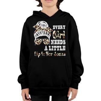 Womens Messy Bun Every Girl Needs A Little Rip In Her Jeans Youth Hoodie - Thegiftio UK
