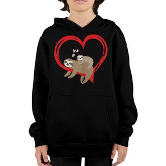 Womens Valentines Day Sloth Heart Love Funny Sloth Gift Women Girls Youth Hoodie - Thegiftio UK