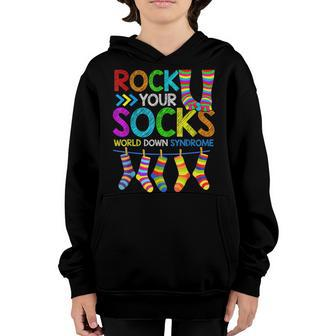 World Down Syndrome Day 2023 Boys Girls Kids Rock Your Socks Youth Hoodie | Mazezy
