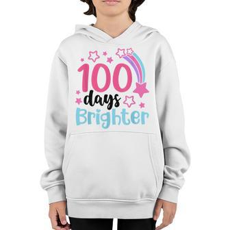 100 Days Brighter Happy 100Th Day Of School Rainbow Stars Youth Hoodie - Thegiftio UK