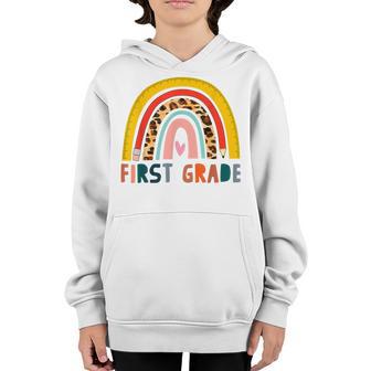 100 Days Of First Grade Leopard Rainbow Back To School Youth Hoodie - Thegiftio UK