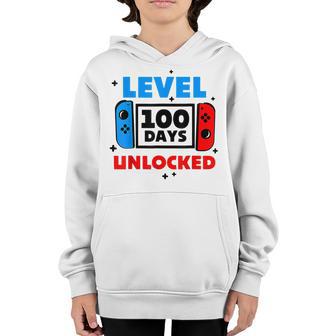 100 Days Of School Level 100 Days Unlocked Gamer Gamepad Youth Hoodie - Thegiftio UK