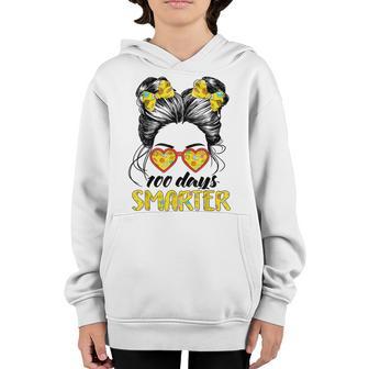 100 Days Smarter Girls Messy Bun Hair 100Th Day Of School V13 Youth Hoodie - Thegiftio UK