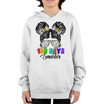 100 Days Smarter Girls Messy Bun Hair 100Th Day Of School V14 Youth Hoodie - Thegiftio UK