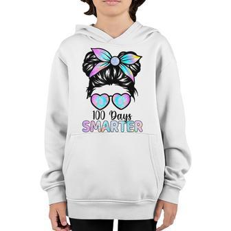 100 Days Smarter Girls Messy Bun Hair 100Th Day Of School V2 Youth Hoodie - Thegiftio UK