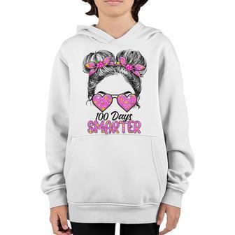 100 Days Smarter Girls Messy Bun Hair 100Th Day Of School V3 Youth Hoodie - Thegiftio UK