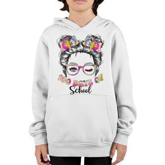 100 Days Smarter Girls Messy Bun Hair 100Th Day Of School V4 Youth Hoodie - Thegiftio UK