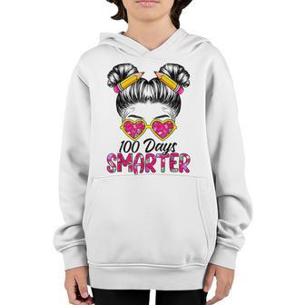 100 Days Smarter Girls Messy Bun Hair 100Th Day Of School V9 Youth Hoodie - Thegiftio UK