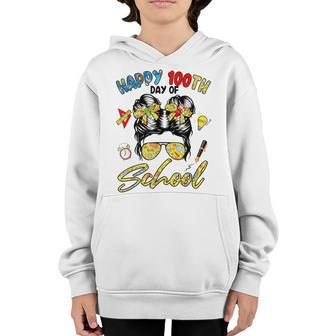 100 Days Smarter Girls Messy Bun Hair 100Th Day Of School Youth Hoodie - Seseable