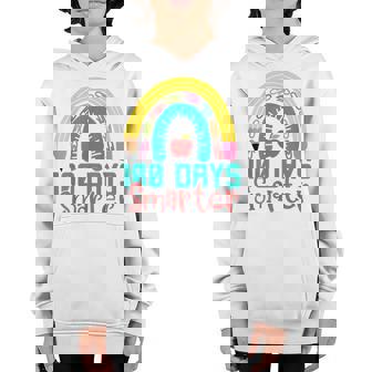 100 Days Smarter Happy 100 Days Of School Rainbow Girls Boys Youth Hoodie - Thegiftio