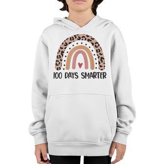 100 Days Smarter Happy 100Th Day Of School Rainbow Leopard V50 Youth Hoodie - Thegiftio UK