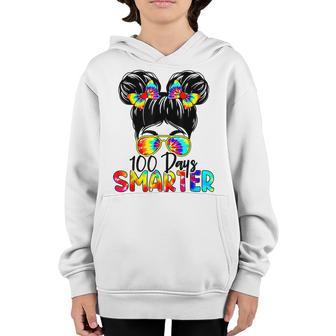 100 Days Smarter Messy Bun Girls Tie Dye 100Th Day Of School Youth Hoodie - Thegiftio UK