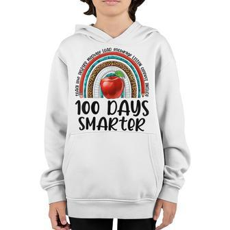 100 Days Smarter Rainbow 100 Days Of School Teacher Leopard  Youth Hoodie