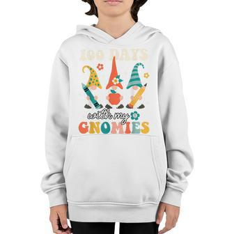 100 Days With My Gnomies 100 Days Of School Groovy Retro Youth Hoodie - Seseable