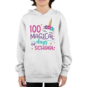 100 Magical Days Of School Unicorn Face 100Th Day Of School Youth Hoodie - Thegiftio UK