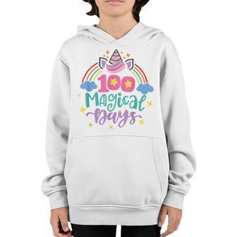 100 Magical Days Of School Unicorn Face Colorful Rainbow Youth Hoodie - Thegiftio UK