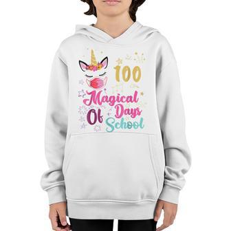 100 Magical Days Of School Unicorn Mask 100 Days Smarter Youth Hoodie - Thegiftio UK