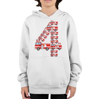 Kids Fire Truck 4Th Birthday Boy 4 Year Old Firefighter  Youth Hoodie