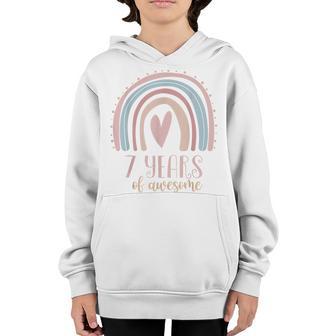 7 Years Of Awesome Girls 7Th Birthday Pink Boho Rainbow Cute Youth Hoodie - Thegiftio UK