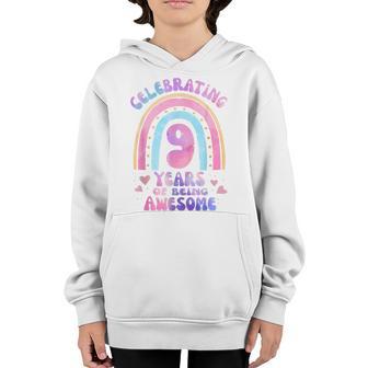 9Th Birthday Girl Tie Dye 9 Years Of Being Awesome Bday Youth Hoodie - Thegiftio UK