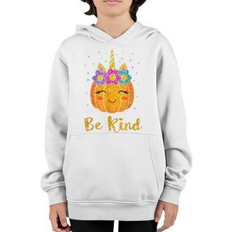 Be Kind Cute Pumpkin Unicorn Orange Unity Day Girl Kids Youth Hoodie - Thegiftio UK