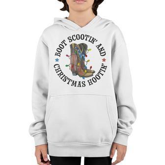 Boot Scootin And Christmas Hootin Retro Western Cowboy Xmas Youth Hoodie - Thegiftio UK