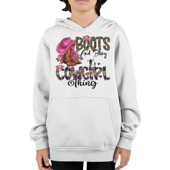 Boots & Bling Its A Cowgirl Thing Love Cowboy Boots Leopard Youth Hoodie - Seseable
