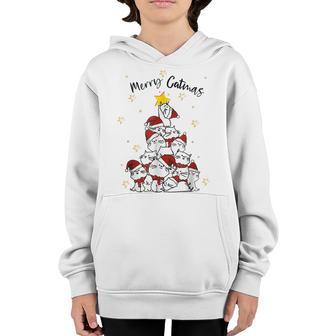 Cat Christmas Tree Xmas Girls Boys Funny Meowy Catmas Santa V4 Youth Hoodie - Thegiftio UK