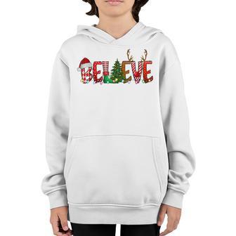 Christmas Believe Santa Hat Elf Xmas Tree Antlers Boys Girls V2 Youth Hoodie - Thegiftio UK