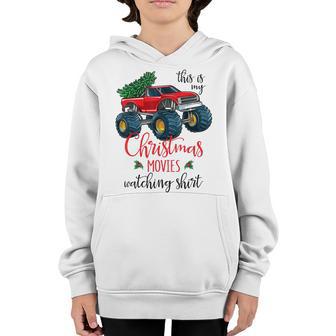 Christmas Movie Watching Xmas Monster Truck Boys Youth Hoodie - Thegiftio UK