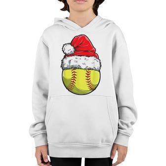 Christmas Softball Ball Santa Hat Xmas Girls Catcher Pitcher V6 Youth Hoodie - Thegiftio UK