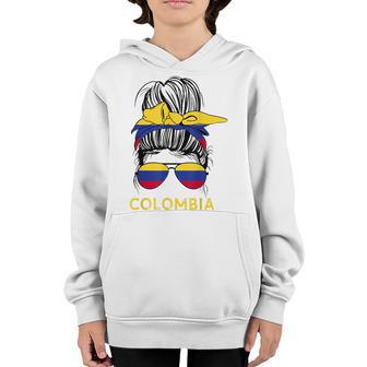 Colombian Girl Messy Hair Sunglasses & Colombia Flag Pride V2 Youth Hoodie - Thegiftio UK