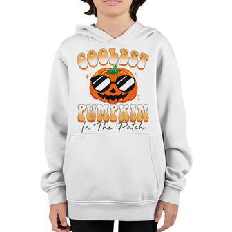 Coolest Pumpkin In The Patch Boys Retro Groovy Halloween V3 Youth Hoodie - Thegiftio UK