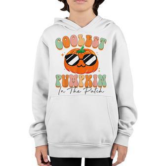 Coolest Pumpkin In The Patch Boys Retro Groovy Halloween Youth Hoodie - Thegiftio UK