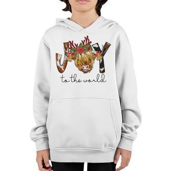 Cow Christmas Cowboy Joy To The World Youth Hoodie - Thegiftio UK
