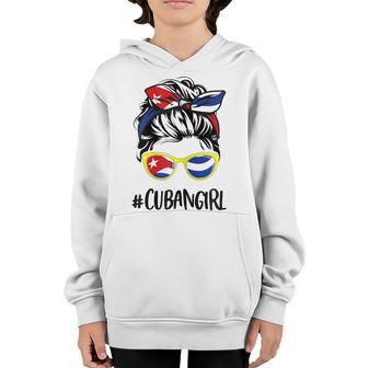 Cuba Women Cuban Girl Messy Bun Cuban Flag Youth Hoodie - Thegiftio UK