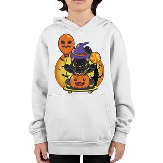 Cute Halloween Black Cat Witch Hat Pumpkin For Kids Girls V5 Youth Hoodie - Thegiftio UK