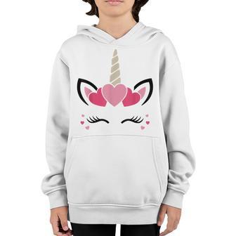 Cute Heart Valentines Day For Women Girls Kids Unicorn Face Youth Hoodie - Thegiftio UK