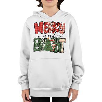 Cute Merry And Bright Christmas Plaid Women Girls Kids Xmas Youth Hoodie - Thegiftio UK
