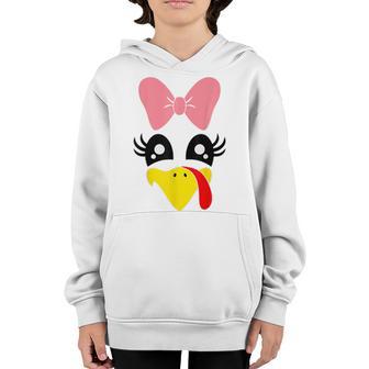Cute Turkey Face Girl Pink Bow Kids Thanksgiving Girls Youth Hoodie - Thegiftio UK