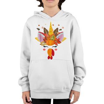Cute Unicorn Turkey Face Girl Autumn Fall Funny Thanksgiving Youth Hoodie - Thegiftio UK