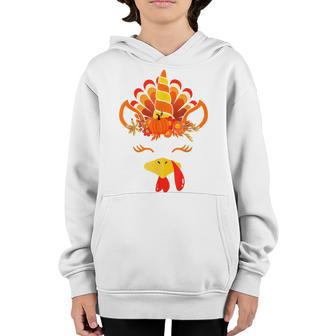 Cute Unicorn Turkey Face Thanksgiving Costume Girls Women V2 Youth Hoodie - Thegiftio UK