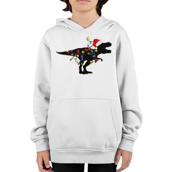 Dinosaur Christmas Lights Pajamas Family T Rex Xmas Boy Kids V2 Youth Hoodie - Thegiftio UK
