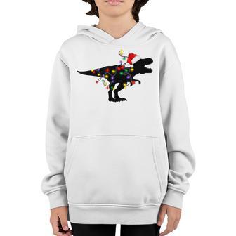 Dinosaur Christmas Lights Pajamas Family T Rex Xmas Boy Kids Youth Hoodie - Thegiftio UK