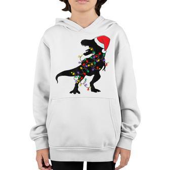 Dinosaur Christmas Lights T Rex Xmas Pajamas Boys Kids Men Youth Hoodie - Thegiftio UK