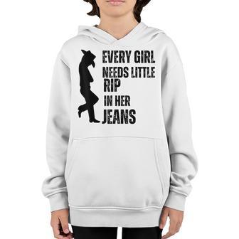 Every Girl Needs A Little Rip In Her Jeans Cowboy Retro Youth Hoodie - Thegiftio UK