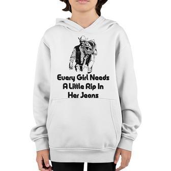 Every Girl Needs A Little Rip In Her Jeans Cowboy V2 Youth Hoodie - Thegiftio UK