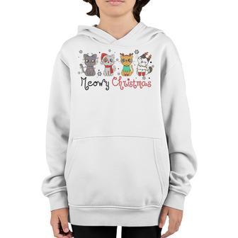 Funny Cat Christmas Meowy Catmas Xmas Kids Girls Boys Gifts Youth Hoodie - Thegiftio UK