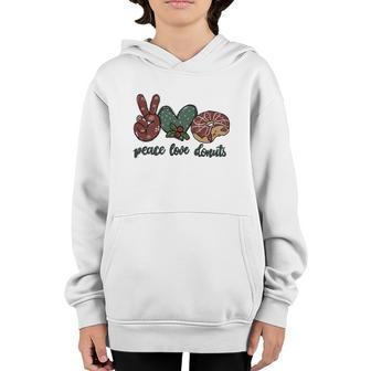 Funny Christmas Peace Love Donuts Youth Hoodie - Thegiftio UK